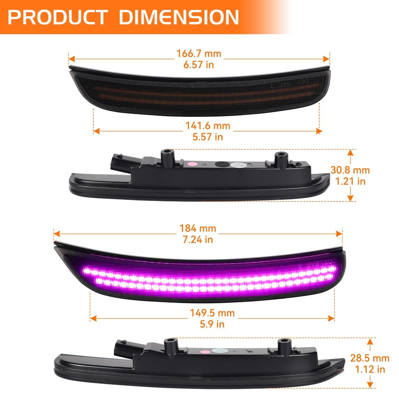FetonAuto Dynamic Pink Purple LED Side Marker Lights for Dodge
