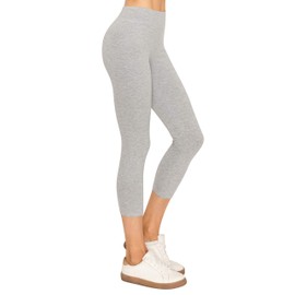 EttelLut Cotton Spandex Basic Knit Jersey Capri Light Grey Leggings for Women H.Gray XL