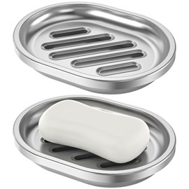 Soap Dish,Stainless Steel Soap Holder with Drain Spout,Brushed Metal Soap Saver for Bathroom Shower, Bathtub, Kitchen Sink,Durable and Stylish