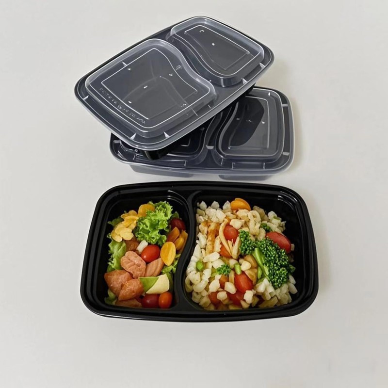 100pc 28 Oz 2-Grid Meal Prep Containers disposable, Plastic Food