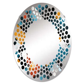 DesignQ Melodic Lines in Blue Industrial Geometry - Geometric Polka Dot - 20x30 Inches - Oval Decorative Wall Mirror for Bathroom, Bedroom, Entryway, Living Room, Vanity Room and Modern Décor