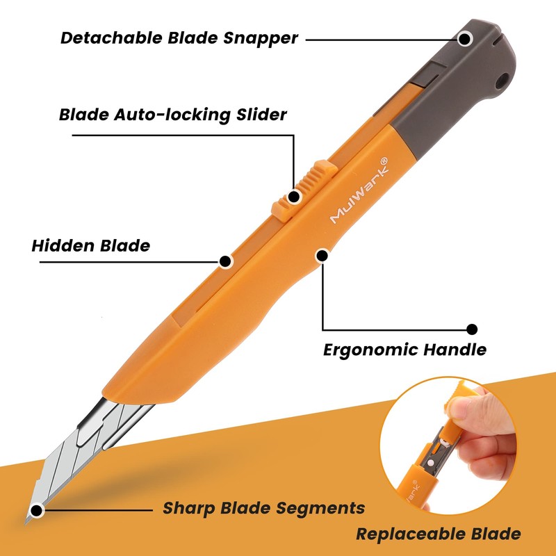 Mulwark 11PC Box Cutter Retractable Utility Knife Set - Heavy
