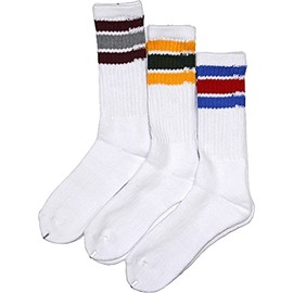 Healthknit SKATE SOCKS 3-Line Crew Skate Socks, white