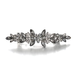 Ever Faith Bridal Crystal Flower Hair Barrette Clip for Woman, Marquise Round Rhinestone Cluster Hair-Barrette for Banquet Grey Silver-Tone