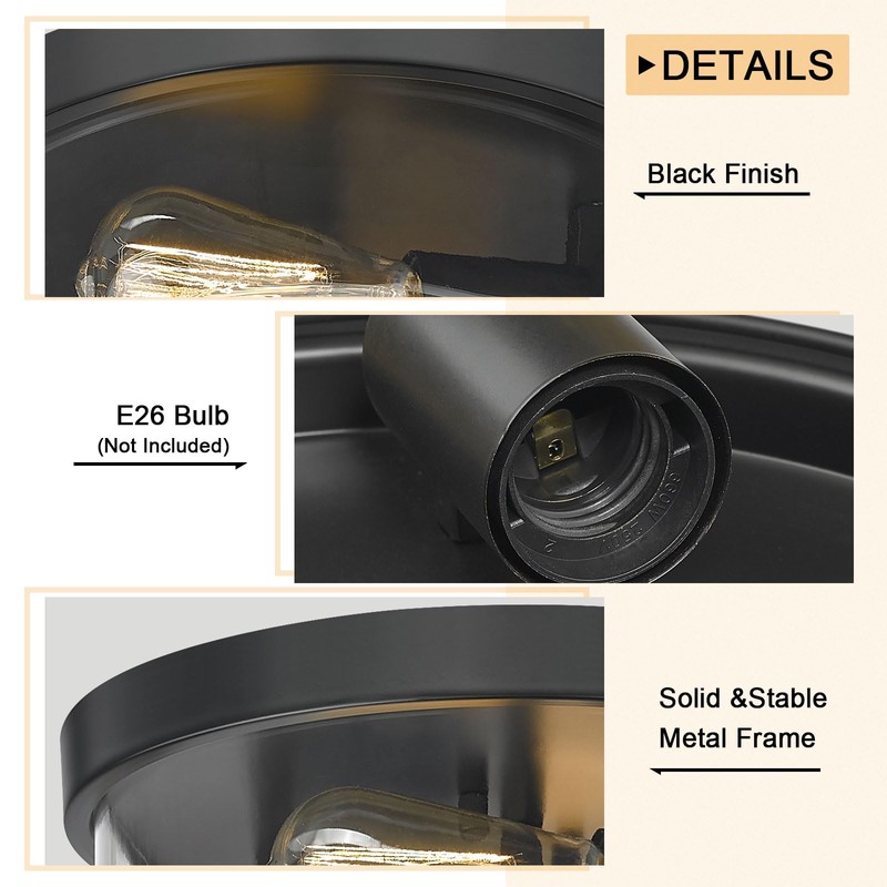 Luminzone Flush Mount Ceiling Light with Clear Glass Shade, 2-Light