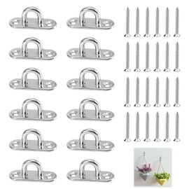 Xatgiouy 12 Pcs M5 Pad Eye Plate, Stainless Steel Metal Eye Plates with Screws, U Shaped Bracket Marine Hardware Hooks, Heavy Duty Oblong Staple Hooks for Rope Hanging Decking Hammocks Exercise Bands