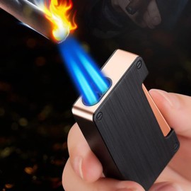 2 Pack Torch Lighter Adjustable Double Jet Flame Butane Refillable Gas Windproof Lighters (Black2)
