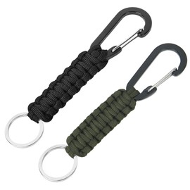 AWSMORE 2 Pieces Paracord Keychain with Carabiner,Lanyard Clip for Keys Water Bottle Holder Backpack(Black + Army Green)