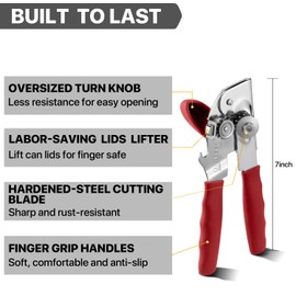 Can Opener Manual Heavy Duty, UHIYEE Hand Held Can Openers for Seniors with Comfort Grip Sharp Blade, Solid Steel Hand Manual Can Open with Magnet for Kitchen Camping, Red