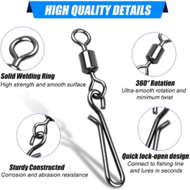 Rolling Swivel with Hanging Snap Swivel Kit, 150pcs Quick Change Stainless Steel Fast Snaps Speed Clips Fishing Snaps Hanging Clips Snaps Lure Clips Connector