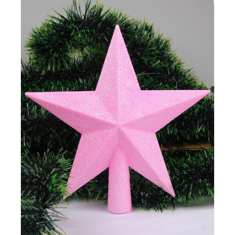 YYCRAFT 8 Inch Glitter Star Tree Topper Christmas Decoration-Iridescent Pink