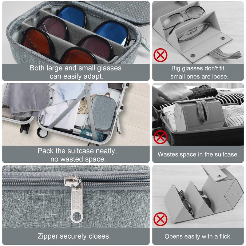 Bukere Travel Sunglasses Organizer Glasses Case, 3 Adjustable Slot for