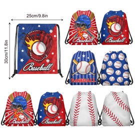 12 Pieces Baseball Themed Drawstring Non-Woven Bags, 3 Designs Sports Drawstring Bag Organizer Great for Travel, Fitness and Daily Use