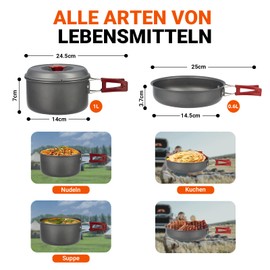 Bulin 3/5/11/13/20-Piece Camping Cookware Set, Aluminium Ultralight Stackable Outdoor Pot/Pan/Kettle for Hiking, Trekking, Backpacking, black