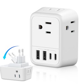 BuFan Adaptador Europeo Enchufe,Cargador de Viaje Tipo C con 4 Salidas CA y 2 Puertos USB + 2 Tipo C, Convertidor Europa, Adaptador US a Europeo para Italia, España, Francia, Alemania, Israel, Grecia