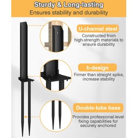 Mokeyder Heavy Duty Metal Steel Fence Post Repair Kit, Double-Tube Style, 2 Packs, Black