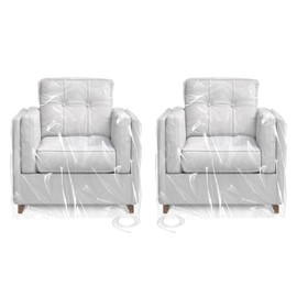 Aoketo 2 Pack Plastic Furniture Covers for Moving Storage, 4 MIL Thick Heavy Duty Chair Cover Protectors, Waterproof & Dustproof Clear Moving Bags for Armchairs or Recliners, 65” x 43” x 35”