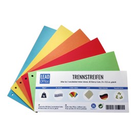 Divider Strips, Pack of 200, 5 Colours, Intense, 40 Pieces of Each Colour, 24 x 10.5 cm, Punched, 180 g/m², for Sorting and Separating Documents up to DIN A4 Format