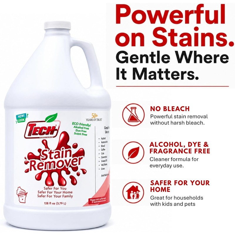 TECH Multi-Purpose Stain Remover, 128 oz, For Carpet, Clothes, Upholstery,