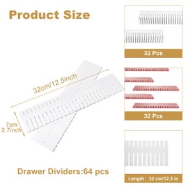 CYEAH 64 Pcs Drawer Dividers, Adjustable Diy Storage Organizer Separator, Drawer Organizer for Tidying Clutter Cutlery Makeup Socks, Clothes of Dresses, Desk & Box in Kitchen Bedroom Office