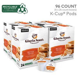 Gloria Jean's Butter Toffee Keurig Single-Serve K-Cup Pods, Medium Roast, 24 Pods Per Pack, Case Of 4 Packs