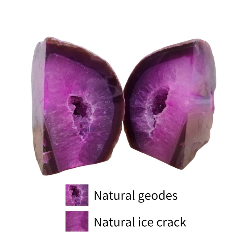Agate Bookends Natural Crystal Unique Geode Book Ends Dyed Pink