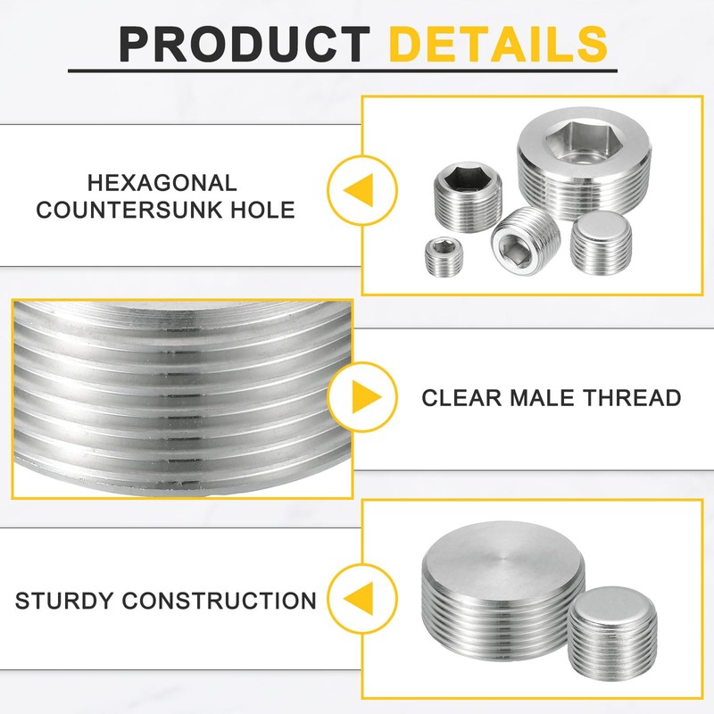 sourcing map 4Pcs Male Thread Socket Pipe Plugs, M27-1.5x17mm Stainless
