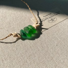 Pepeluali 3 Green Stone Sea Glass Necklace Adjustable Necklace Beach Glass Necklace Sea Glass Jewelry Simple Necklace Everyday Necklace Summer Gift, Inspirational Gifts for Women, Mom, Sister