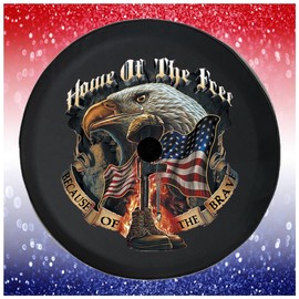 JL Spare Tire Covers - Home Free Because Brave Military Flag Eagle Black 32 to 33 Inch with Backup Camera Hole