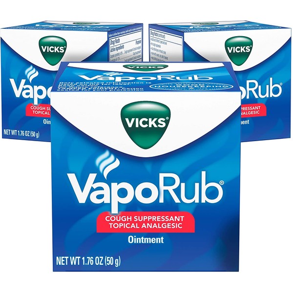 Vicks VapoRub, Chest Rub Ointment, Relief from Cough, Cold, Aches, & Pains with Original Medicated Vicks Vapors, Topical Cough Suppressant, 1.76 OZ Each (Pack of 3)