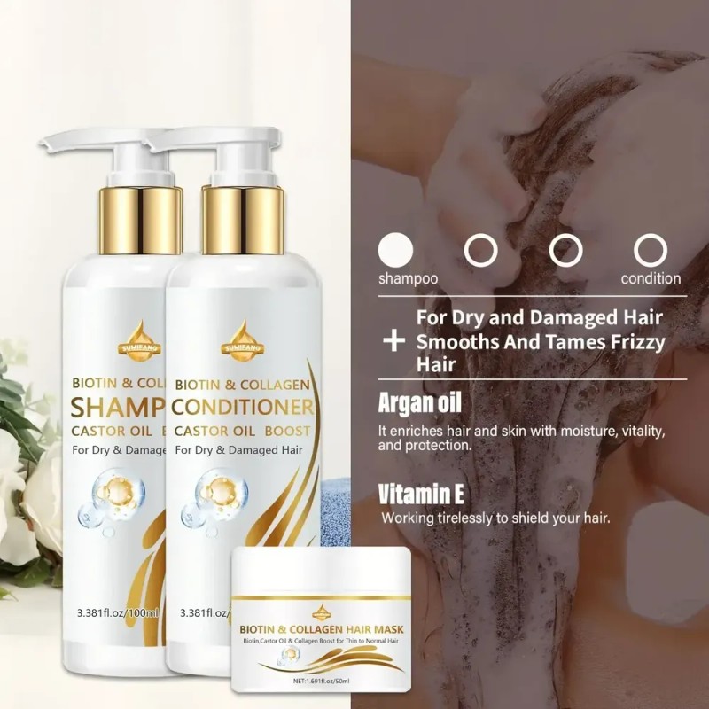 Kit Shampoo Acondicionador Y Mascarilla Biotina Colágeno