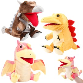 Silipull 3 Pieces Dinosaur Hand Puppets 12 Inch Plush Stuffed Animals Puppet Dinosaur Soft Toys for Animal Storytelling, Teaching, Preschool, Role Play (Ankylosaurus, Pterosaurs, Stegosaurus)