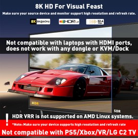 UANTIN DisplayPort to HDMI 8K Cable (8K@60Hz,4K@120Hz,2K@144Hz) 6FT DP 1.4 (Source) to HDMI 2.1 (Display) Uni-Directional Braided Cord Support HDCP2.3/HDR10/DSC for PC, AMD, NVIDIA