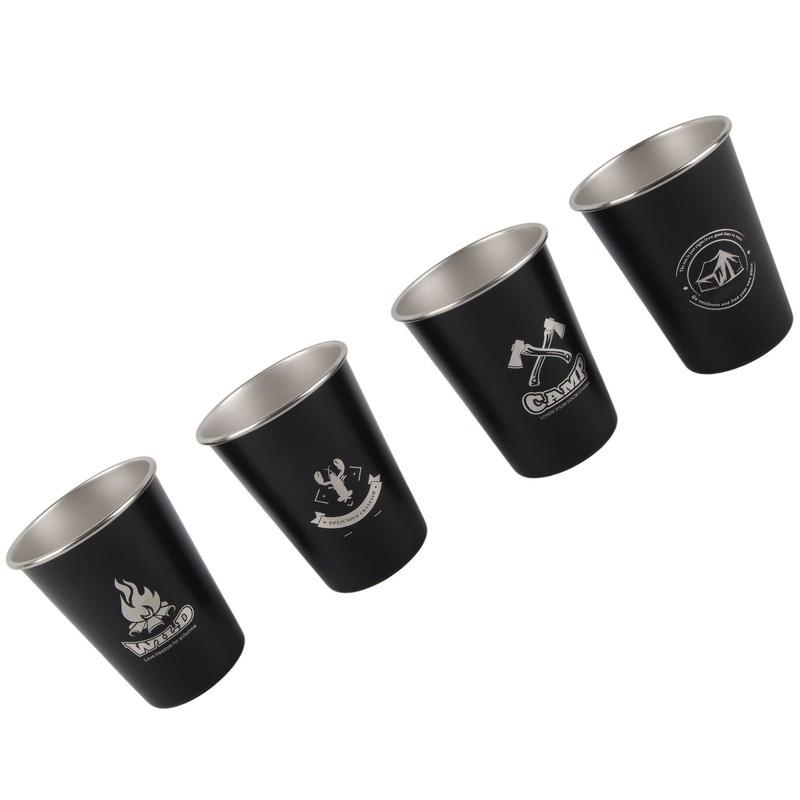 4pcs Camping Cups Black 350ml Outdoor Camping Portable Stainless Steel