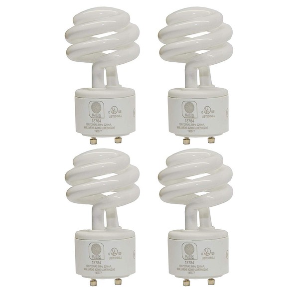 SleekLighting - 13Watt GU24 Base 2 Prong Light Bulbs- UL approved-120v 60Hz - Mini Twist Lock Spiral -Self Ballasted CFL Two Pin Fluorescent Bulbs- 4200K 900lm Cool White 4pack (60Watt Equivalent)