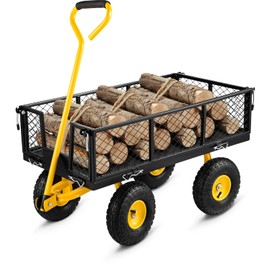 VEVOR 1400 Lbs Steel Garden Cart, Heavy Duty Pullable Garden Wagon Yard Cart, 2 in 1 Outdoor Metal Utility Wagon Yard Trailer with 13" All Terrain Tires, Mesh Removable Sides and 180°Rotating Handle
