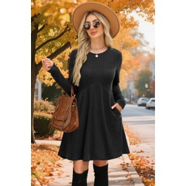 Long Sleeve Dress for Women Fall Dresses Fall Outfits for Women 2025 School Outfits for Teachers Tunic Sweater Dress Funeral Work Dresses Black M