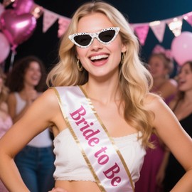 AMCAMI Bride to Be Pearl Sunglasses White Cat Eye Sunglasses Bride Accessories Bachelorette Party Favors