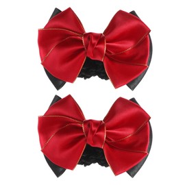 Minkissy 2Pcs Bowknot Hair Snoods Hair Bun Cover Hair Clip Net Snood Hairnet Tuck Net Occupational Hair Fixator for Dancing Class Work Daily (Red)
