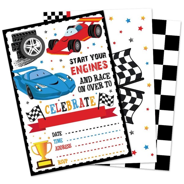 WERNNSAI Racing Car Party Invitation with Envelopes - 20 Count
