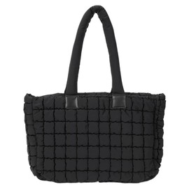 TIAASTAP Large Puffer Tote Bag with Zip Shopper Teddy Bag Quilted Handbag Shoulder Bag Women's Large Tote Bag Women's Handbag Hobo Bag, black