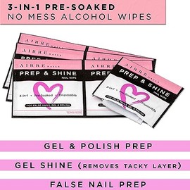 AIRRE Prep & Shine Toallitas para Limpiar y Preparar Uñas - x240 I 3en1 Gel UV/LED, Esmalte de Uñas Falsas y Preparació I Toalla de Limpieza Lista para Manicura o Pedicura, Elimina Residuos Pegajosos
