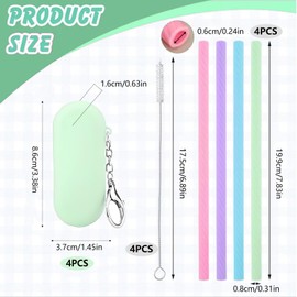 Collapsible Silicone Straws Reusable, 4 Set with Case & Cleaning Brush, Travel Straws for Glasses, Cups, Jars, Foldable Reusable Straws for Party, Hot or Cold Drinks