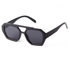 GIFIORE Trendy Designer Inspired Aviator Sunglasses for Women Men Hexagonal Square Thick Frame Double Bridge Sun Glasses Black