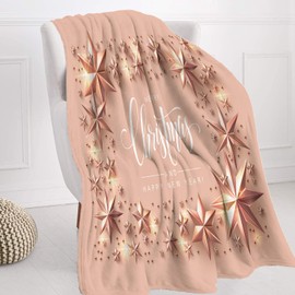 BaoNews Rose Gold Christmas Vintage Border Soft Throw Blanket,White Merry Christmas Warm Lightweight Blanket Washable Bed Throws for Adult Sofa Bed Bedroom Living Room Dorm Room,150X100cm