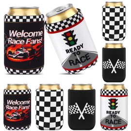 FIONUPI 8 Pcs Race Car Party Can Cover Sleeve Racing Theme Party Beverage Sleeves Supplies for Home Decorations