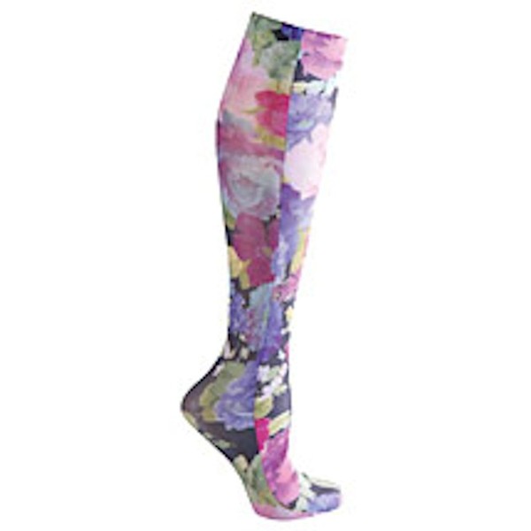 Celeste Stein Women's Mild Compression Knee High Stockings - Purple Floral