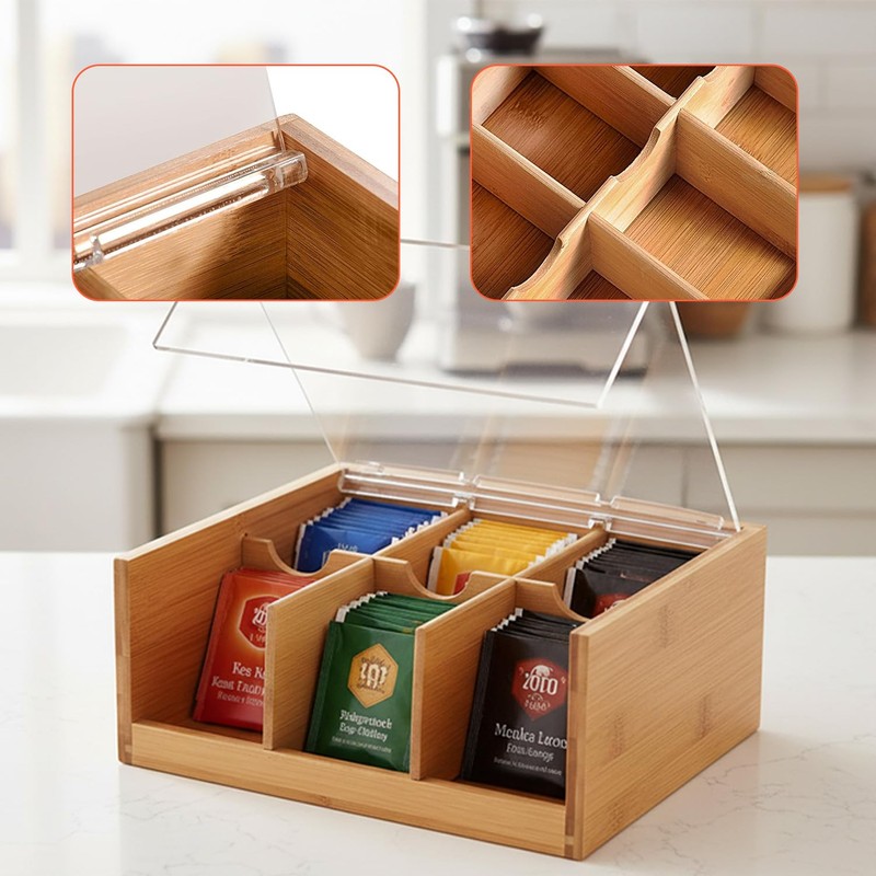 Avilia Organizer Bambù 6 Scomparti Porta Tisane e Capsule Caffè