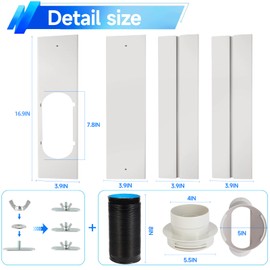 Window Vent Kit with 59" Length Hose, Adjustable Window Seal with 4 Inch Diameter for Ducting Universal Portable AC Seal Panel for Horizontal&Vertical, for HVAC Ducting,Dryer, Grow Tents