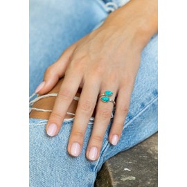 Ring 925 Silver Stone Adjustable Gemstone Real Silver Women's Sterling Silver Gift (MRV-087), Silver Gemstone, Turquoise